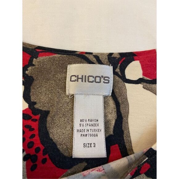 Chico xl top size 3 rayon top large gray red flowers rn#79984 - Picture 3 of 5
